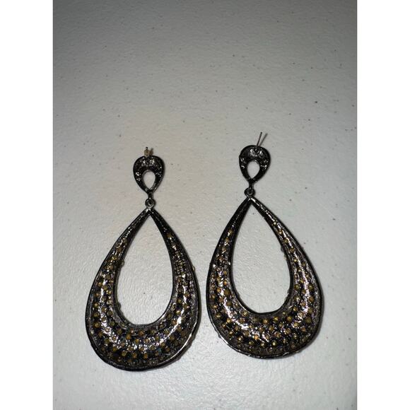 Earrings / Teardrop / Black Crystals / Charcoal / EUC - Picture 1 of 3